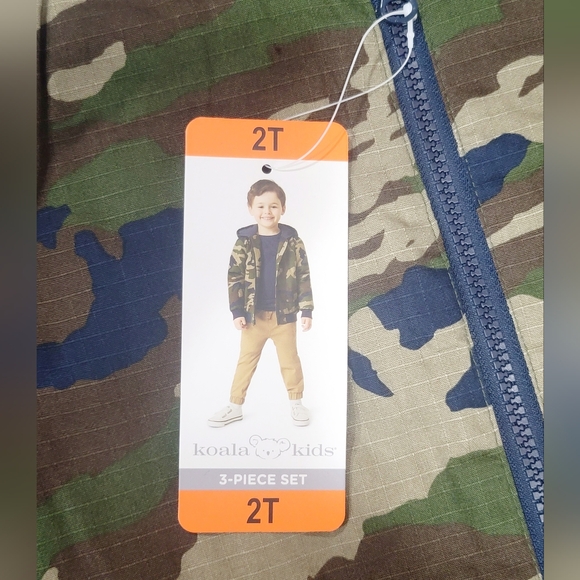 KOALA KIDS 3pc Set 2T Green Hooded Camo Jacket Long Sleeve Tee Pants Outfit NWT - Picture 4 of 14